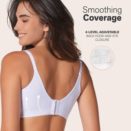 Leonisa Back Smoothing Bras for Women, Full Coverage Underwire Bra, Adjustable Hook & Eye Closure, White