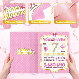 7th Birthday Card TSVATE 7 year Old Girl Birthday Gifts, Sweet 7 year Old Birthday Card, Birthday Gifts for 7 year Old Girls Daughter Niece Granddaughter Sister, 7th Birthday Decorations for Girl Pink
