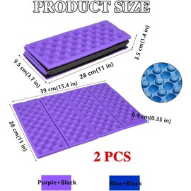2Pc Foam Seat Pad, Mini Waterproof Folding Mat, Camping Sit Pad for Outdoor (Purple+Blue)