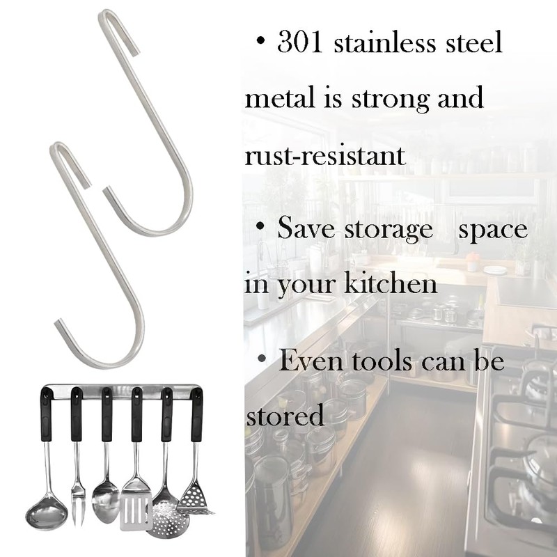 EQUIJUANCE 16 pcs,Stainless Steel S Hook Cookware Hooks, Multiple Uses,