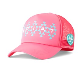 ARIAT Girl's Hot Pink Ponytail Cap with Southwestern Design and Velcro Closure