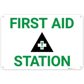 First Aid Station Sign, 12x18 Inches, 55 mil Thick HDPS (high Density polystyrene), Made in USA