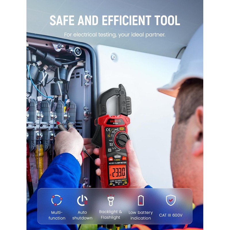 KAIWEETS Digital Clamp Meter Multimeter with D-Shaped Jaw for AC/DC