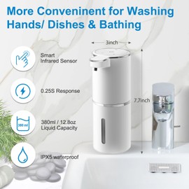 Gotofine Automatic Foaming Soap Dispenser, 4-Level Adjustable Foam, Wall Mount, USB Rechargeable, 12.8oz/380ml, Touchless Hand & Dish Soap Dispenser for Bathroom, Kitchen, Hotel, Restaurant