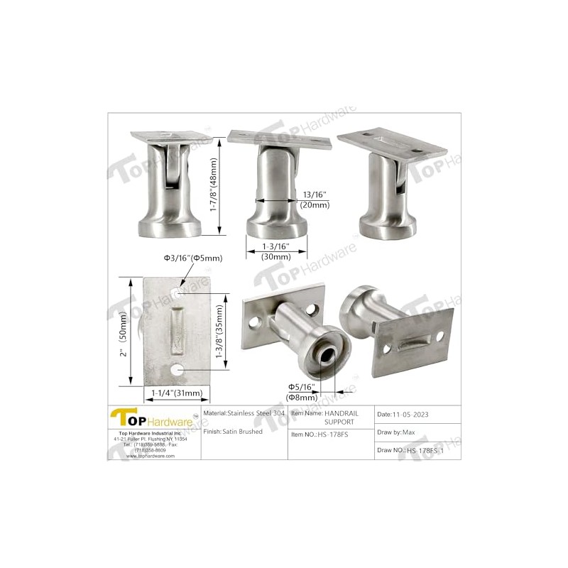 Top Hardware Stainless Steel 304 Grade Adjustable Handrail Support for