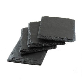 apollo THE HOUSEWARES BRAND Slate Coaster Set 4 Square, 100% Natural Slate, Anti-Scratch Foam Feet, Great Gift Idea, Size: 10x10x1cm, Black