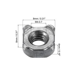 sourcing map Weld Nuts, M4 Square UNC Carbon Steel Machine Screw Gray 40Pcs