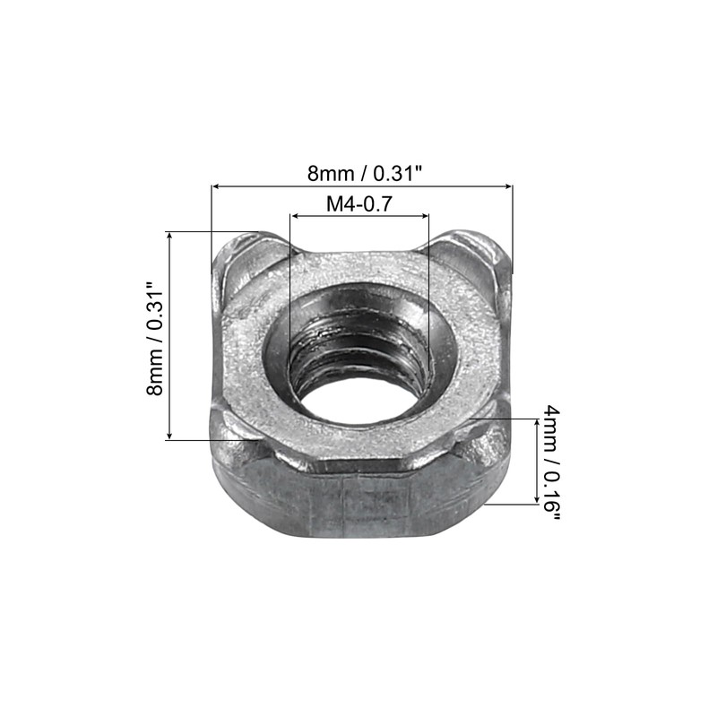 sourcing map Weld Nuts, M4 Square UNC Carbon Steel Machine
