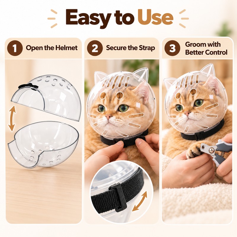 Breathable Cat Grooming Muzzle for Nail Trimming – Clear Anti-Bite