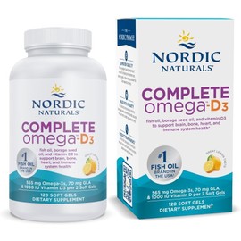 Nordic Naturals Complete Omega-D3, Lemon – 120 Softgels Omega-3 + GLA + Vitamin D3 for Heart, Brain, Mood & Skin Support – Non-GMO, 60 Servings