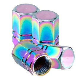 Alpmosn - Tapones de válvula de aluminio coloridos para neumáticos, cubiertas de válvula de rueda para coche, a prueba de polvo, accesorios universales para SUV, coche, bicicleta y motocicleta, forma