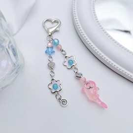Mcaeou Cute Keychain Aesthetic Y2K Keychain Gift for Women Heart Butterfly Strawberry Bear Key Chain for Keys Bags (Pink Whale)