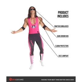 Morph Bret Hart Costume Adult, Bret the Hitman Hart Costume, WWE Costumes, Halloween Costumes Men, Large