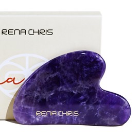 Rena Chris Gua Sha Stone, 100% Natural Amethyst Gua Sha Stone for Shaping the Jaw Area and Reduce Swelling, Gua Sha Set Suitable for Daily Skin Care Routine (Amethyst)