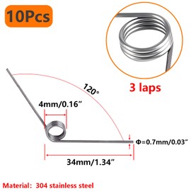 Qrity Pack of 10 Small Torsion Springs Made of 304 Stainless Steel, Torsion Springs with 0.7 mm Wire Diameter, Outer Diameter 4 mm, 3 Rounds, 120° Deflection Spring