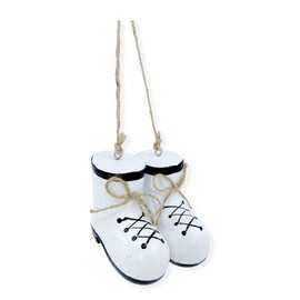 Boots Ornament - White Wooden Snow Boot Christmas Tree Holiday Decorations