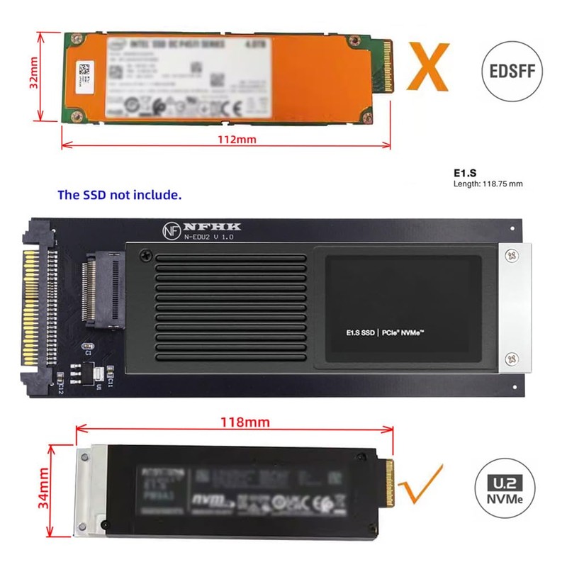 NFHK U.2 SFF-8639 Host to PCI-E Ruler 1U GEN-Z EDSFF