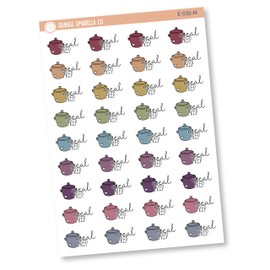 Meal Prep Icon Script Planner Stickers, Muted Rainbow, FC11 (E-035-M)