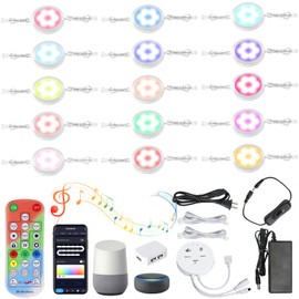 Dream Color Under Cabinet Lights, AIBOO Color Changing Puck Lights Dimmable with Remote Control & APP Control, Music Sync Multicolor Under Cabinet Lighting 24V for Cabinets, Counters, Shelves(15 Pack)