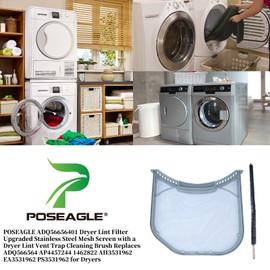 POSEAGLE ADQ56656401 Dryer Lint Filter Upgraded Stainless Steel Mesh Screen with a Dryer Lint Vent Trap Cleaning Brush Replaces ADQ566564 AP4457244 1462822 AH3531962 EA3531962 PS3531962 for Dryers