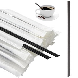 Ouliget Independent Packaging Three Hole Coffee Stirrers Sticks,2 in 1 Disposable Plastic Coffee Straw for Coffee Milk Tea Cocktail Party Drinking (Black 9 Inches)