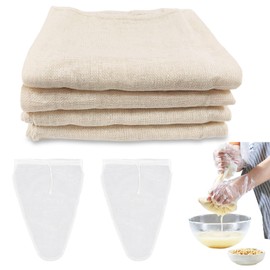 ZOCONE Pack of 4 Cotton Straining Cloths Washable and 2 Pieces Nut Milk Bags Nylon 50 x 50 cm Straining Cloth Reusable Cheesecloth Kitchen Linen Cloth Thin Cheesecloth Straining Cloth for Straining
