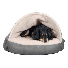 Furhaven Cozy Pet Beds for Small, Medium, and Large Dogs and Cats - Snuggery Hooded Burrowing Cave Tent, Deep Dish Cushion Donut Dog Bed with Attached Blanket, and More