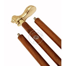 Sanahill 37.2 Brown Wooden Walking Stick - Wood Cane with Golden Lion Brass Handle - Unique Vintage Look Decorative Gentleman Walking Sticks and Canes 37" Walking Cane