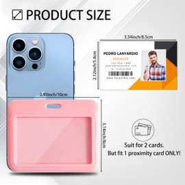 Lanyardio 1 Pack Sliding Horizontal ID Badge Holder Hard Pink Plastic Card Case Protector Pouch with Clear Window for Office School ID Credit Cards and Proximity Key Cards
