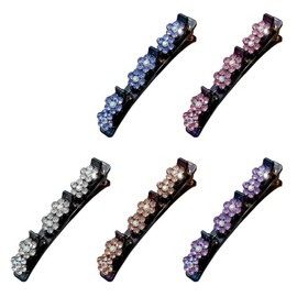 Gofidin Pinzas Para El Cabello Trenzadas Con Piedras De Cristal Brillantes Para Mujer, Pinza Para El Cabello Trenzada Con 3 Pinzas Pequeñas, Pasador Para El Cabello Con Colorido Talla Única