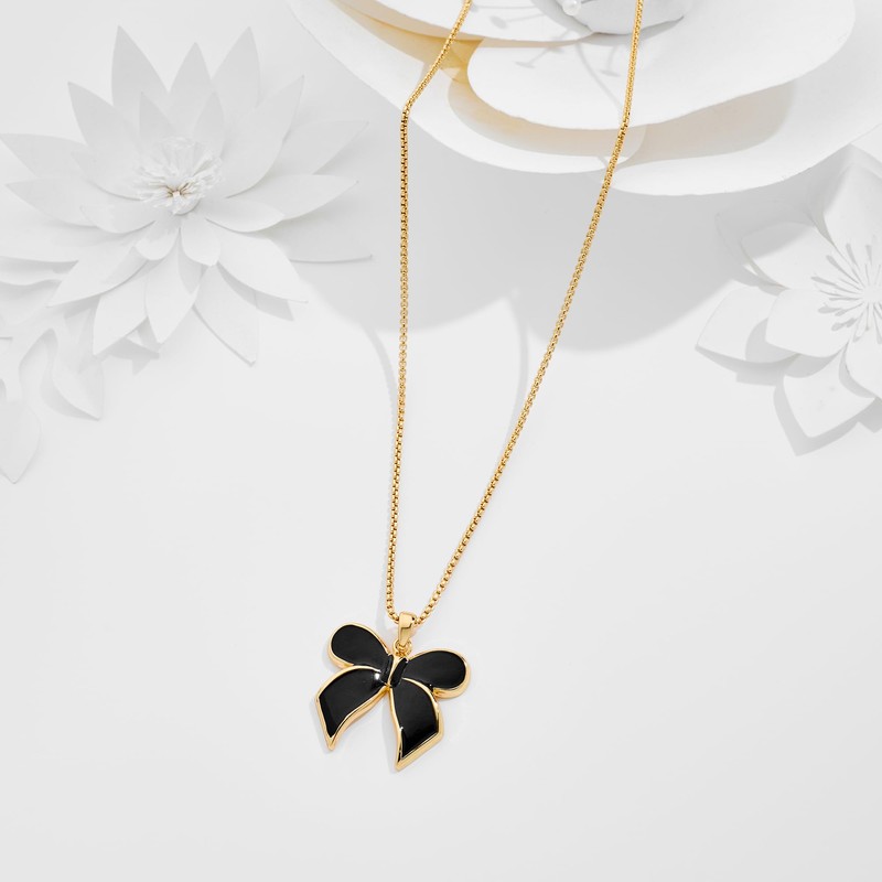 YUJIE Black Bow Necklace for Women Gold Plated Adjustable Chain