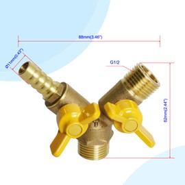 Aopin 3 Way Ball Valve Brass G 1/2" Male x G 1/2" Male x 11mm / 9/20 Hose Barb Valve Shut Off for Water, Oil and Gas Fluid, Ball Valve with Vinyl Handle Suitable for PEX,Copper,HDPE 1 Pcs