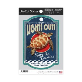 Die Cut Sticker Daufuskie Island, South Carolina, Sea Turtle Vintage Sign, Contour Vinyl Sticker 3 to 6 inches, (Waterproof Decal for Cars, Water Bottles, Laptops, Coolers), Large