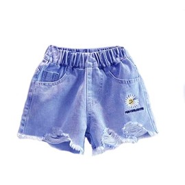 es-uk Girls Denim Shorts - Soft Cotton Elastic Waist Jean Shorts for Girls, Summer Clothes with Pockets, Ages 5-10, Perfect for Dance and Play (F, 160)