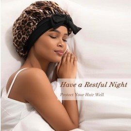 YOHTAS Long Bonnet Satin Hair Silk Bonnet for Sleeping Women, Leopard, One Size