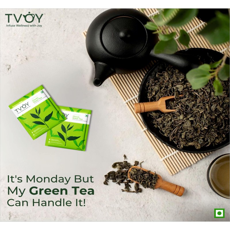 Natural Green Tea leaves 40 Count, Biodegradable Pyramid Tea Bags,