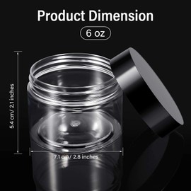 4 Pieces Round Clear Wide-mouth Leak Proof Plastic Container Jars with Lids for Travel Storage Makeup Beauty Products Face Creams Oils Salves Ointments DIY Slime Making or Others (6 oz, Black)
