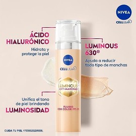 NIVEA Cellular LUMINOUS630 Anti-manchas Fluido Facial Aclarador de Piel FPS20 (40 ml) con un toque de color, Enriquecido Con Ácido Hialurónico y Vitam