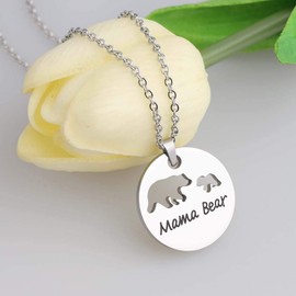 KUIYAI Sweet Mama Bear Round Pendant Necklace for Mother Grandma£¨1 cub R£©