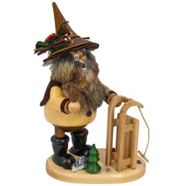 Drechselwerkstatt Uhlig DWU Erzgebirge Incense Smoker Man Christmas Decoration Craftsman, Forest Gnome 25 cm, Sleigh Driver