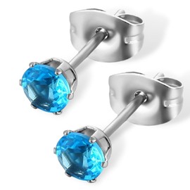 Swars Earrings, Surgical Stainless Steel, Hypoallergenic, 16 Color Options, Unisex, Zirconia, Both Ears, 2-piece Set, 4 mm, Stainless Steel, Created Zircon