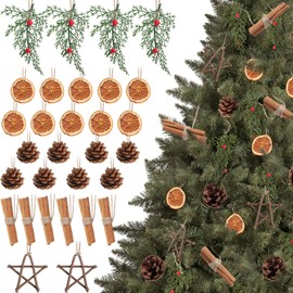 Liliful Christmas Tree Decorations Natural Pine Cones Rustic Ornaments Bulk Dried Orange Slices Aniseed Cinnamon Sticks for Christmas Tree DIY Crafts Home Decorations(30 Pcs,Lovely Style)