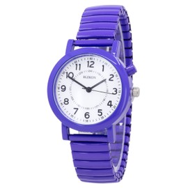 Blekon Women's Analog Watch with Light Up Dial, 33mm Metal Case, Push Button, Glossy Expansion Band, Purple