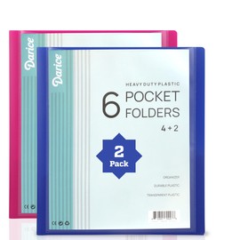 Darice 2 Pack 6 Pocket Folder - Double-Sided Multi Pocket Folder - Letter Size Paper Organizer for Office School - Pink & Blue