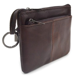 Freezx Women Genuine Leather Coin Pouch Zip Mini Purse Wallet Key Chain 3 Zipper