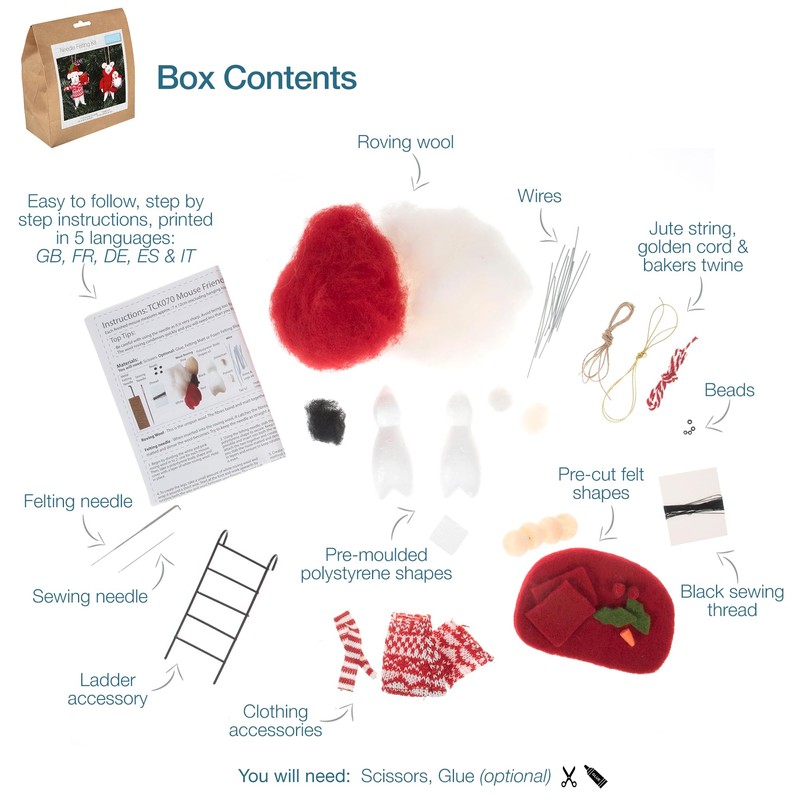 Trimits Needle Felting Mice Kit – Christmas Tree Decorations for