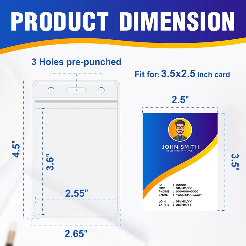 10Pack Vertical ID Badge Holder-Extra Thick Clear ID Card Holder