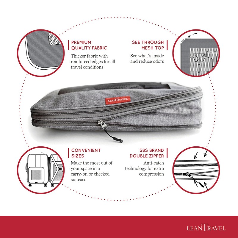 LeanTravel Premium Compression Packing Cubes for Travel - Suitcase Organizer