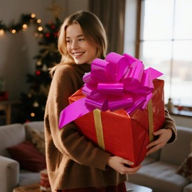 12 Inch Big Pink Bow - Gift Bow for Present, Christmas, Birthday, Wedding & Parties - Perfect for Bike, Car, Door, Wreath & Holiday Decor