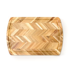 Acacia Rect. Herringbone design Chopping board, side grooves, deep well, 18X12X1”